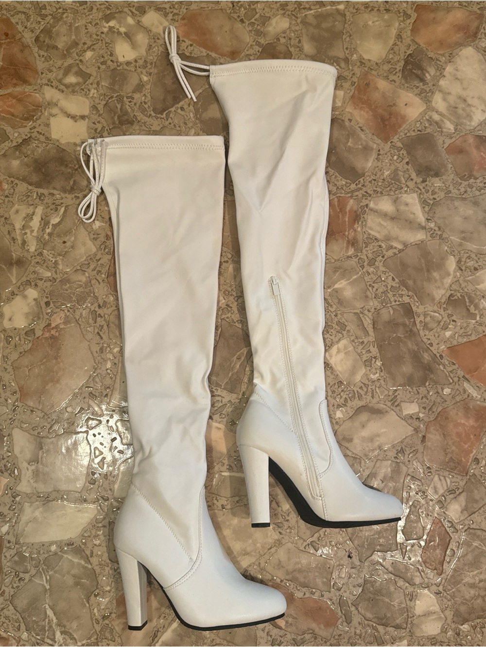 White Thigh High Heel Boots